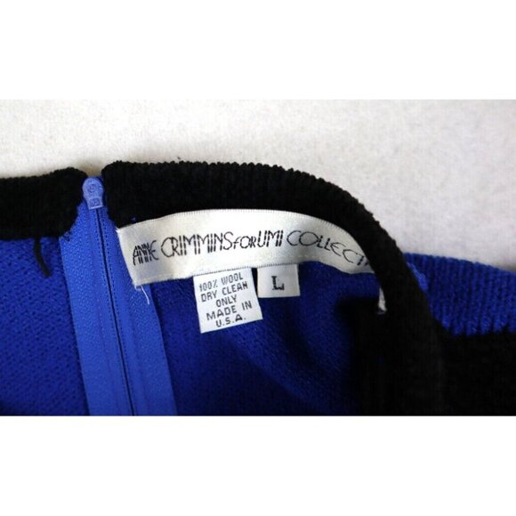 ANNE CRIMMINS FOR UMI COLLECTIONS - VINTAGE WOMEN'S BLUE PRINT SWEATER DRESS - L - Picture 9 of 11